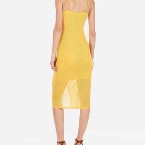 Express Ribbed Button Front Midi Dress in Yellow - NEW WITH TAGS